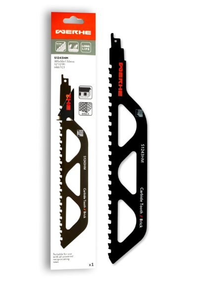 WERHE ® Profi - 1 x Stein Säbelsägeblatt - C 305 mm S1243HM Stärkste Fuchsschwanz Sägeblatter - Perfekt um Wand Einschneiden in Ziegelstein, Gasbeton, Holz - Kompatibel mit Dewalt, Bosch Sägen