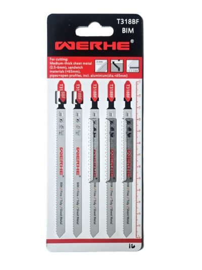 WERHE® Stichsägeblatt T318BF 5 Stück für Metall Schnitte – für präzises Schneiden von mittlere und dicke Blechen (2.5-6mm) – Metallsägeblatt für Stichsäge mit T Schaft Aufnahme – Zubehör Stichsäge