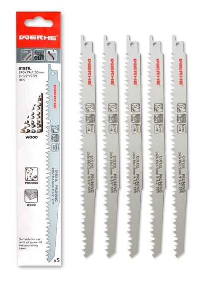 WERHE ® Profi – 5 x Holz & Äste Säbelsägeblätter – C 240mm S1531L Extra Lang – Hochwertiges HCS Stahl – Schnelles Schneiden dicker Schichten – Kompatibel mit Bosch, Makita Fuchsschwanz